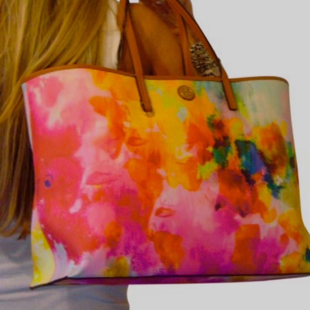 RARE Tory Burch Rainbow Watercolor Handbag Lk New! ALL PROCEEDS GO TO CAT RESCUE